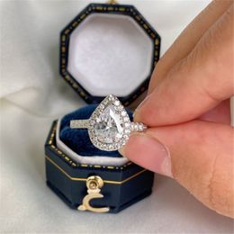 Anillos de diseñador de diamantes de pera de 1 quilate para mujer, boda, plata de ley 925, anillo de compromiso para mujer, circonita rosa blanca 5A, joyería de lujo, caja de regalo para el día de San Valentín, tamaño 5-9