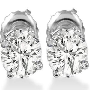 Aretes con diamantes redondos de 1 quilate en oro blanco de 14 k con cierres roscados de 184 k