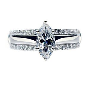 1CT Set S Marquise Cut Diamond Solid Platinum 950 Ring Wit Goud Engagement Sieraden