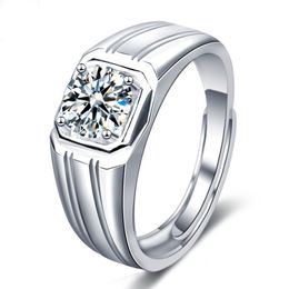 1ctw 6.5mm F Round Cut EngagementWedding hommes Moissanite Diamond Ring Double Halo Ring Platine Plaqué Argent