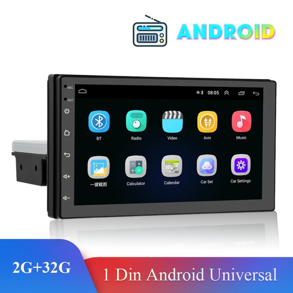 1DIN FM 7 '' Radio de coche ajustable Navegación GPS Android 9 Reproductor universal con Bluetooth WIFI Quad-Core GPS Estéreo