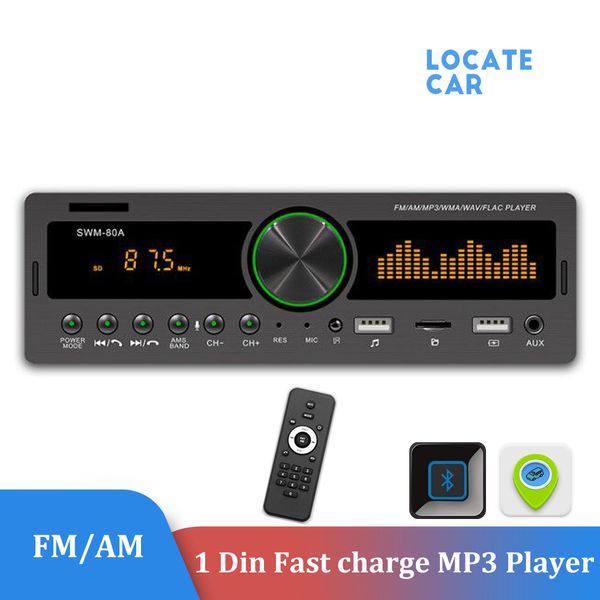 Autoradio stéréo intégré au tableau de bord, Assistant vocal numérique, Bluetooth, Audio, musique, USB/SD/AUX-IN/AM/FM, lecteur MP3, charge rapide, 1din