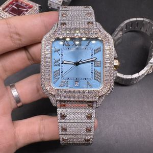 1FOY Heren 2Tone Rose Gold Ice Diamond Watch Red Face Blue Face Square Diamond Bezel Nieuwe trend Hip Hop Horloge Automatisch MovVD77CYKYWE5P