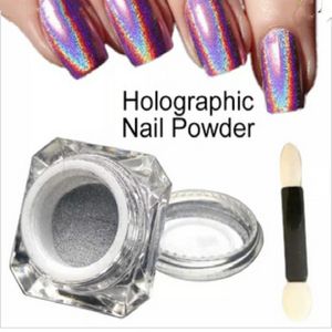 1 g / doos 3D glanzende glitter zilveren pigmenten holografische laser voor nagel kunst gel polish regenboog chroom shimmer stof