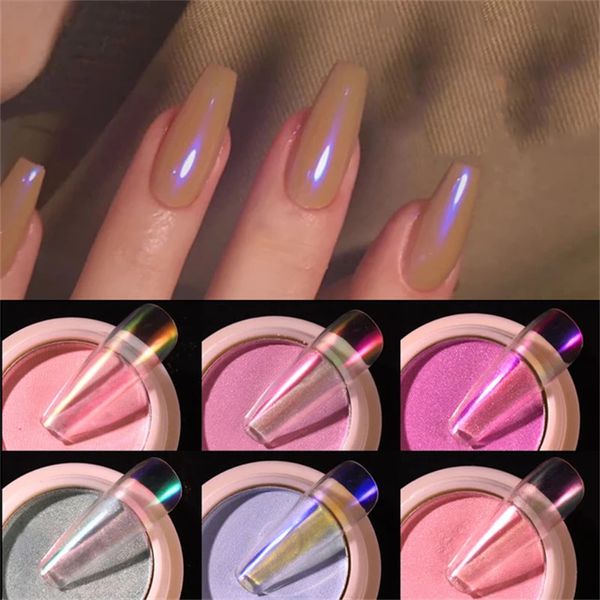 1 g/boîte Transparent Holo ongles paillettes miroir Aurora néon poudres poussière caméléon ongles Art Chrome Pigment trempage poudre décoration