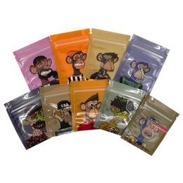 1G Sac Mylar anti-odeur Forme de singe pour fleur d'herbes sèches Pochette en aluminium refermable à fermeture éclair Emballage en plastique Baggies en aluminium Runtz MCRuntz Emballage pour sac à dos