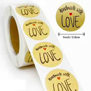 1 inch Rolling Brown Kraft Paper Adhesive Sticker Label Verpakking Gift Afdichting Eigengemaakte Baking Seal Labels Stickers in Cirkel