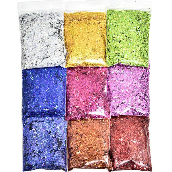 1 kg/bolsa forma hexagonal Luna estrella brillo lentejuelas holográficas escamas arte de uñas lentejuelas láser escamas gruesas Paillette de brillo 240220