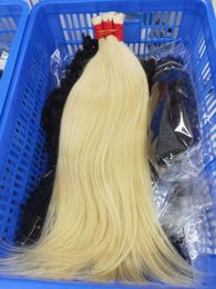 1 kg prijs Cabelo Natuurlijke loiro Russo 55cm 65cm 75cm vlechthaar geen inslag 100% menselijke haarextensions bulk recht blond