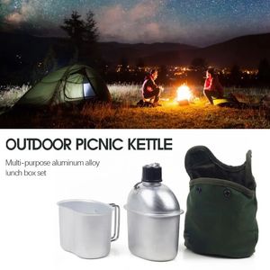 Kit de cantine militaire 1L, tasse de cantine en aluminium Portable, ensemble de poêle à bois avec sac de couverture en Nylon pour Camping randonnée sac à dos 240322