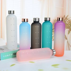 1L plastic waterfles met tijdsmarkering 32 oz Motiverende herbruikbare fitnesssporten buitenshuis Travel Cup lekken BPA gratis matte pp cup lyx130