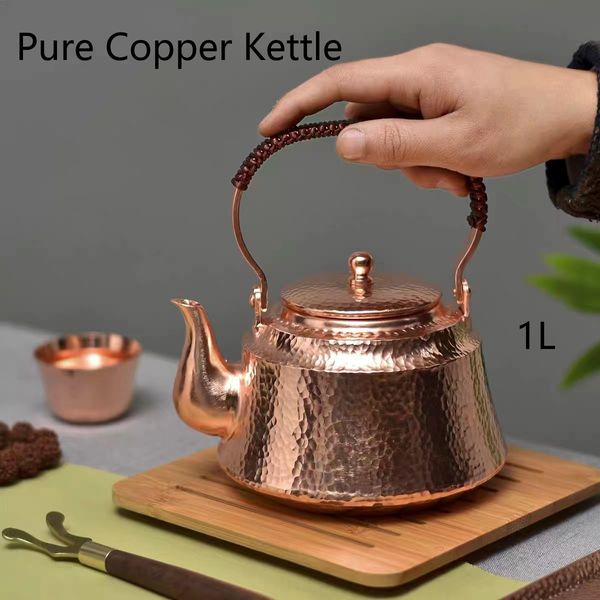 1L Pure Pure Copper Hammer Tapot Tetera de té de tetera hecha a mano TEQUEWARE ANTIGUO