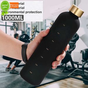 1L waterfles met tijd marker 32 oz Motiverende herbruikbare fitnesssporten buitenshuis lekkendichte BPA gratis matte plastic fles