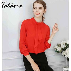 1long Blouse Blouse Femmes Spring Shirts Arrivée Office Ruban Bow Bow Chiffon Work Wear Elegant Top Femme 210514