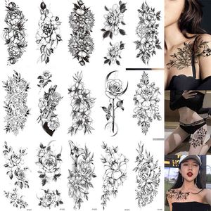 1LOT Venta al por mayor Belleza Cuerpo Sexy Tatuajes Brazo completo Tattootempory Etiqueta Etiqueta Flash Art Black Flor Rose para mujeres y niña