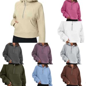 1lululemen-08 Sweats à capuche pour femmes Automne Hiver Costume de yoga Sweat à capuche de plongée Demi-fermeture éclair Pull de sport Veste de gymnastique ample Fitness Manteau court en peluche Sweat Y