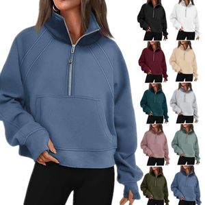 1Lululemen-88 Yoga Scuba Demi-Zip Sweat À Capuche Veste Designer Pull Femme Définir Entraînement Sport Manteau Fitness Activewear Solide Fermeture Éclair Sweat Sport Gym Vêtements YT3