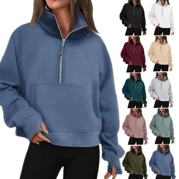 1lululemens-81 Yoga Scuba Half Zip Sudadera con capucha Chaqueta Diseñador Suéter Mujer Definir Entrenamiento Abrigo deportivo Ropa deportiva Sudadera con cremallera sólida Ropa deportiva 902ESS