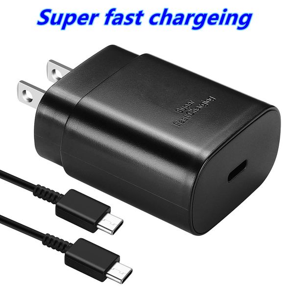 Chargeur 25W PD pour Samsung S23 S22 S21 NOTE Adaptateur de charge ultra rapide USB C PPS Prise de charge rapide US EU