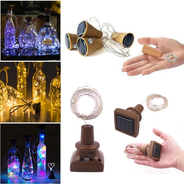 1m 2m LED Solaire Bouteille De Vin Bouchon De Cuivre Fée Bande De Fil En Plein Air Partie Décoration Nouveauté Nuit Lampe 10LEDs 20LEDs DIY Cork String Lights