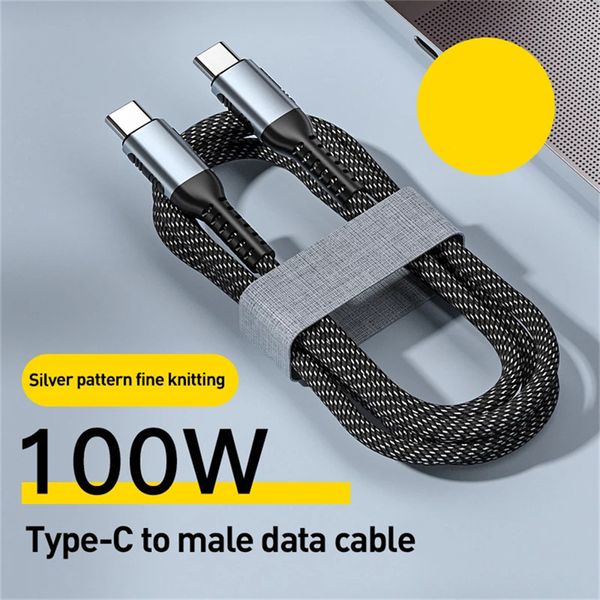 1M 100W 5A Carga rápida rápida Tipo c a tipo c PD Fabric USb Cable para Samsung S22 S23 Xiaomi huawei iphone macbook Notebook Tipo-C Cable USB C