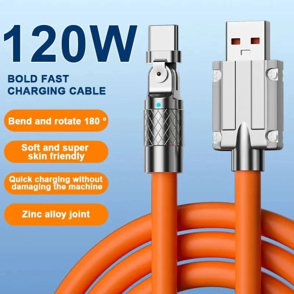 1m 120W 6A 180 ° Tipo de giro C Cable de silicona líquida Juego móvil Cable de carga móvil SUPER RÁPIDA