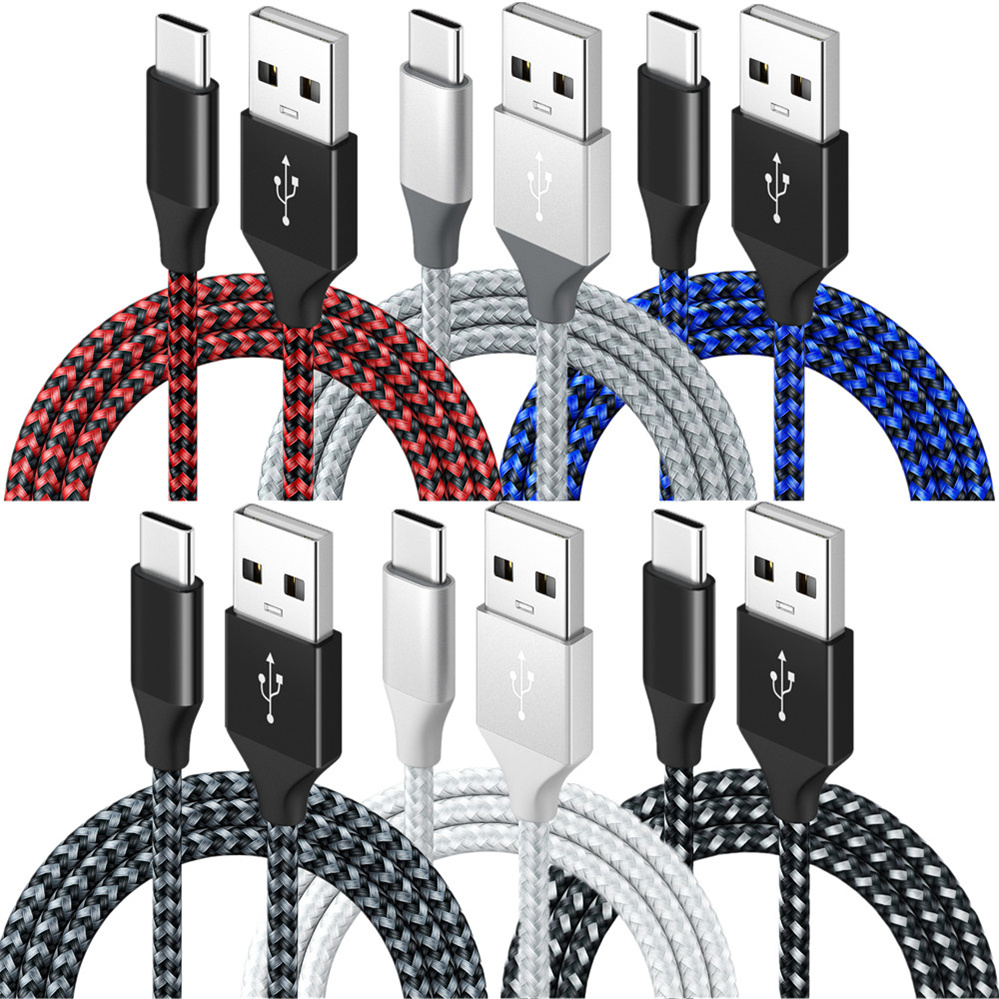 1 M 2 M 3 M 2.4A Hızlı Şarj Kabloları USB-C Tipi C Mikro 5Pin Örgülü USB Kablosu Samsung S8 S10 S20 S21 HTC LG Android Telefon GPS PC