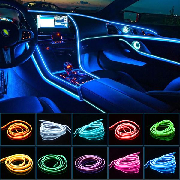 1M/2M/3M/5M Flexible LED bande guirlande EL câble métallique ligne de Tube éclairage intérieur de voiture avec fil USB/fil entraînement voiture décoration lampe