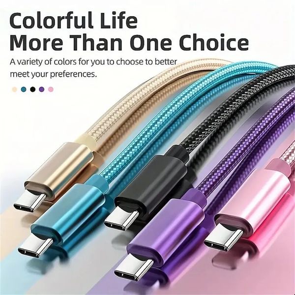 1M 2M 3M 60W Fabric en nylon Traité de charge rapide C Câble C Cable Fast Charge Type C Câble USB-C pour Samsung Galaxy S23 S24 UTRAL HTC LG Android Phone