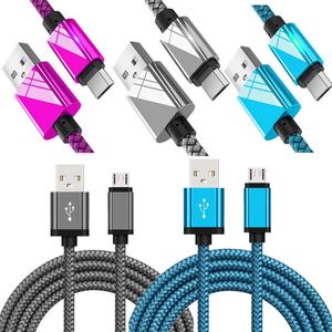 1M 2M 3M Aluminium Legering Kabel Stof Type C USB Opladen Kabels voor Samsung Galaxy S4 S6 S7 Note 2 4 Xiaomi MP3