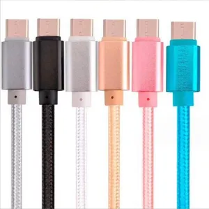 1m 2m 3m Metaal Nylon Gevlochten USB-oplaadkabel Snoeren Data Sync Oplaadkabel voor Note10 S10 Moto LG One Plus Android Dikte Sterke Gevlochten Oplader geen pakket