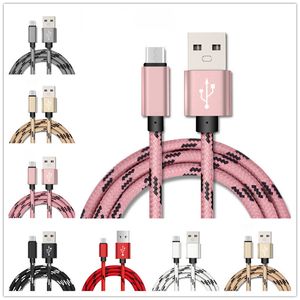 Fabric gevlochten kabel Micro Type C USB -gegevens Synchronisatie Oplaadkabels voor Samsung S4 S6 S7 Edge S8 Plus HTC LG -telefoonkabeldraad