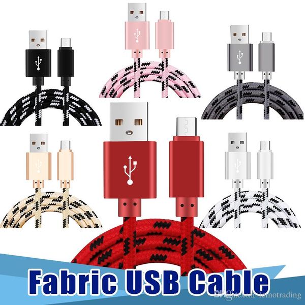 Câble de charge USB tressé fort de 1 M/2 M/3 M pour type-c pour Samsung s7 pour téléphone portable HTC fil Micro USB avec prise de tête en métal USB