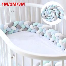 1M/2M Baby Bed Bumper Knotted Braided Handmade Soft Pillow Pad Cushion Nursery Cradle Infant Room Long Knotted Braid Pillow 220425