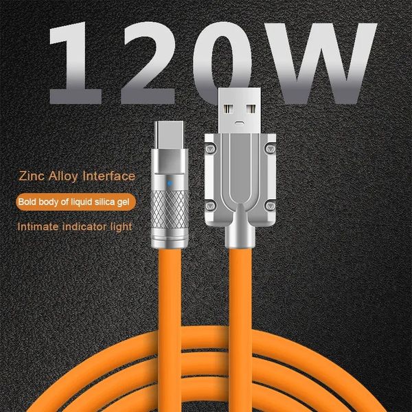 1M 2M USB Chargeur Câble Type C 120W 6A Câbles de Données Cordon pour Xiaomi Samsung USB-C Cordon de Charge Super Rapide Silicone Alliage de Zinc Fil USB