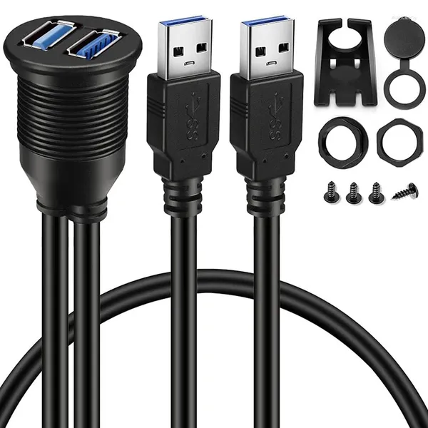 Cable de extensión de montaje empotrado para Panel de salpicadero, USB 3,0 Dual, 1m, 3 pies, 2 puertos, impermeable, para coche, camión, barco, motocicleta