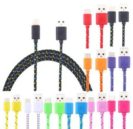 1m 3ft 2m 6ft 3m 10ft gevlochten kabels draadstof type-c micro USB-kabel synchronisatie nylon geweven v8 lader koorden voor mobiele telefoons micro telefoon