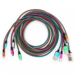 1M 3ft 2M 6FT 3M 10FT WEAVE Opladen Kabels Stof Gevlochten Draad Gegevenssynchronisatie Fiber Gebreide Nylon Micro Type C Opladen Koorden voor mobiele telefoon