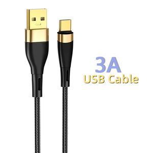 1m/3ft 3a snellaadkabels Micro USB Type-C vergulde nylon gevlochten mobiele telefoongegevenskabel