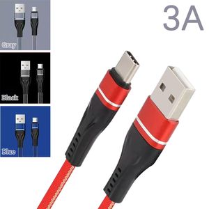 Cables de carga rápida de 1 m/3 pies 3A Cable de datos de teléfono móvil plano trenzado con carcasa metálica de anillo de estrella Micro USB tipo c