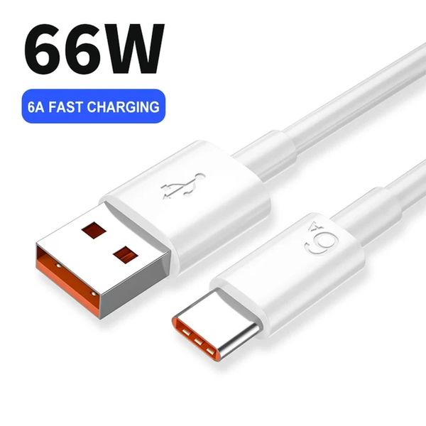Câble de charge de charge rapide de 1m 3ft 6A Charge super rapide 66W câble de données Type-C Port Téléphone Câble de données USB Fast USB Cordon