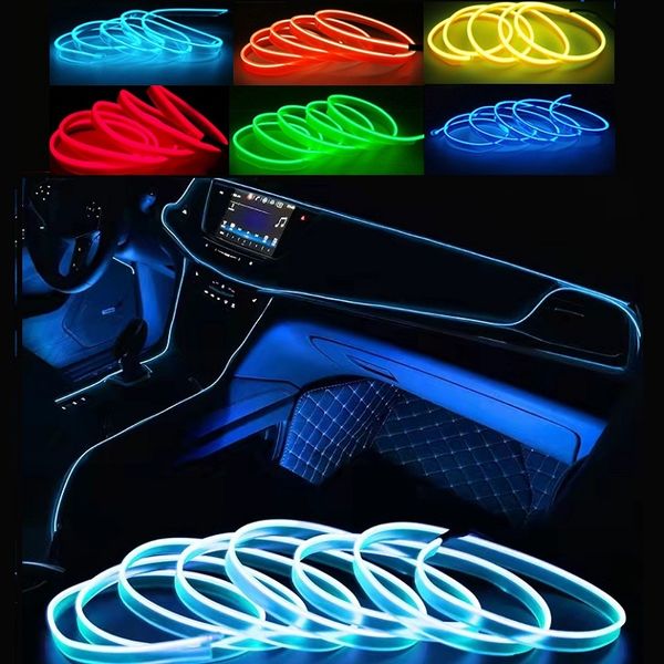 1M / 3M / 5M Voiture Intérieur Led Veilleuses Lampe Décorative EL Câblage Néon Bande Pour Auto DIY Flexible Lumière Ambiante USB Partie Atmosphère Diode