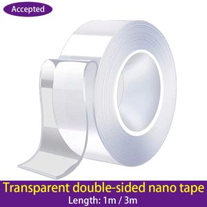 1M 3M Nanotape Etiqueta de pared impermeable Reutilizable Resistente al calor Baño Decoración para el hogar Nanotape transparente de doble cara