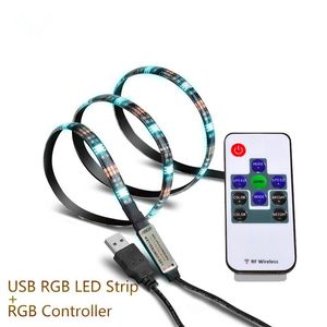 Bande LED USB 1M 5V 5050, lumière flexible noire, étanche IP65, 30LED/m, RGB blanc bleu, bande d'éclairage de fond TV avec Mini contrôleur RGB