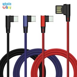 1 m kabel 90 graden Dual-side doek Gevlochten stof USB-gegevenskabel Anti-drop Anti UIT Type-C / Micro Android-kabel