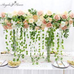 1M personnalisé arrangement de fleurs artificielles avec suspendus saule plantes vertes décor arc de mariage toile de fond fête événement fleur en soie Row235k