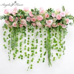 1M personnalisé arrangement de fleurs artificielles avec suspendus saule plantes vertes décor arc de mariage toile de fond fête événement fleur en soie Row2351