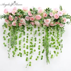 Arrangement de fleurs artificielles personnalisées 1M, avec plantes vertes de saule suspendues, décor d'arc de mariage, arrière-plan de fête, rangée de fleurs en soie