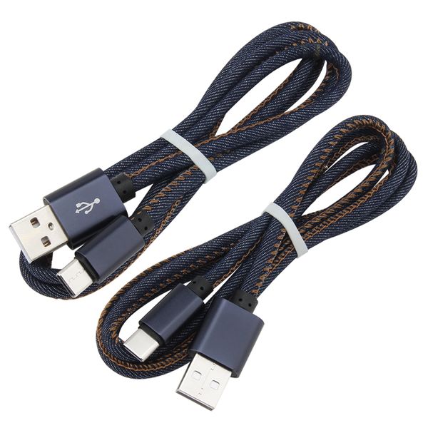 Câbles Micro USB en Denim de 1m, 2A, cordon de charge rapide et Durable de Type C pour téléphone intelligent Android