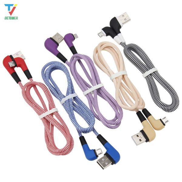 Cable de 90 grados con codo de 1M para Samsung S7, Micro USB tipo C, Cable de carga rápida, Cable de carga de línea de datos para teléfono Xiaomi Huawei